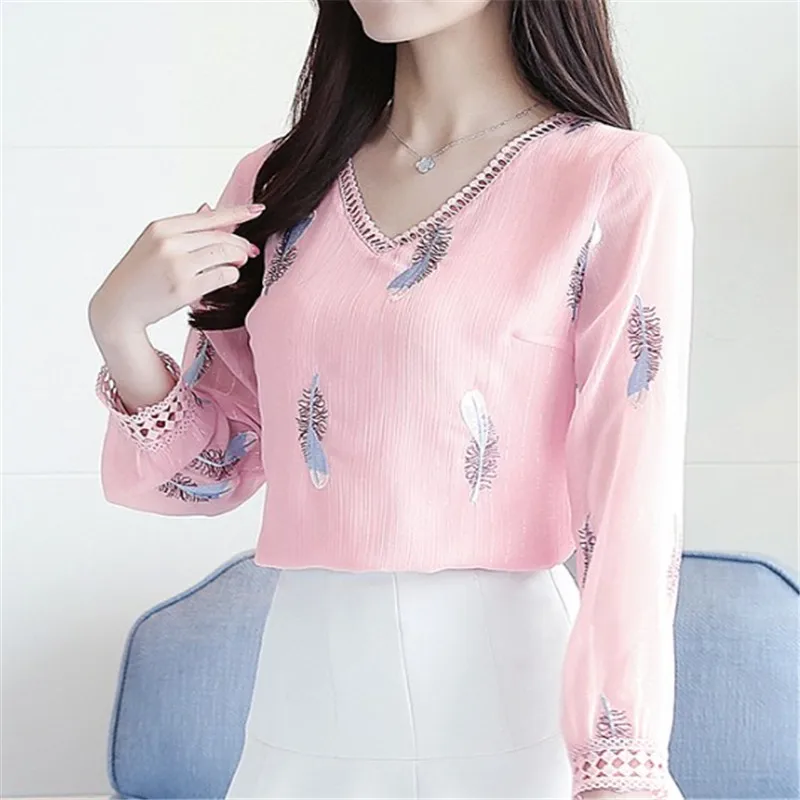 

S XXXL Plus size women blouses 2019 long sleeve autumn chiffon blouse shirt print casual slim elegant ladiesblusas tops white