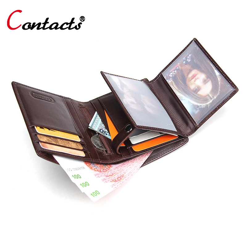 

CONTACT'S Business Short Men Wallets Genuine Leather Wallet Men Purse Card Holder Coin Purse Famous Brand Leather Wallet Men