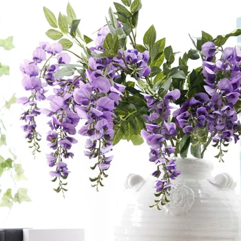

100cm 2 Heads Artificial Wisteria Pea Blossom Flowers fall Violet flores Fake Flowers Leaf Wedding Home Party Decoration A9033