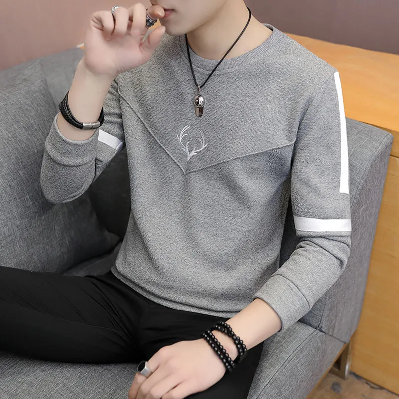 

Men sweater thin 2019 new autumn and winter fashion short student sweater male o-neck Knitted pullover gray red khaki M04