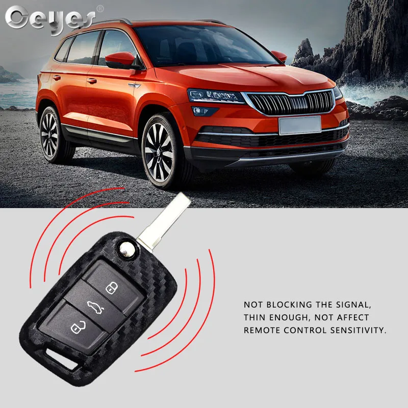 Ceyes Car Styling Auto Shell Key Case For Skoda Octavia A7 A 7 For Volkswagen Carbon Fiber Protection Accessories Car-Styling