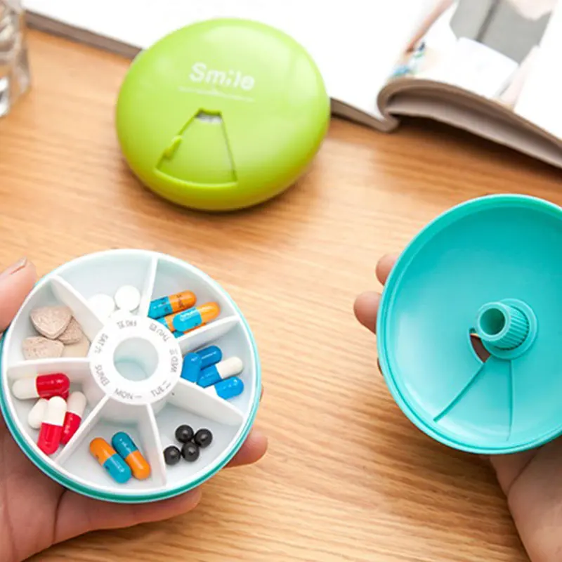 

9CM Portable Travel Pill Case Weekly Rotate 7 Days Drugs Organizer Pills Dispenser Medicine Storage Container Pillbox DC88