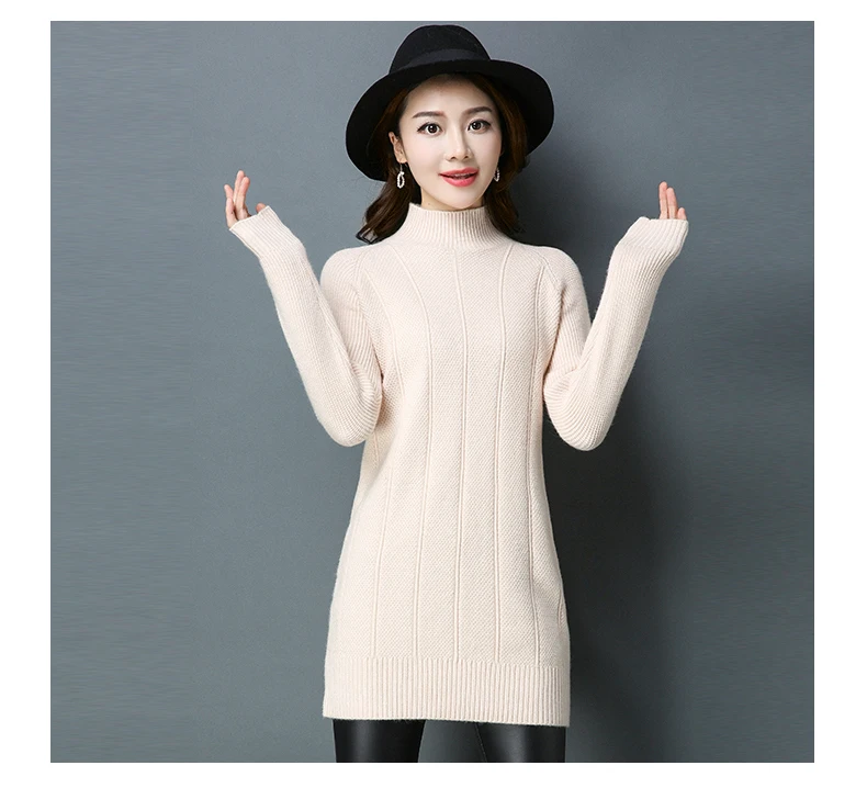 Осень зима женский свитер платье Модный повседневный длинный пуловер женский теплый толстый тонкий размера плюс 3XL вязаный свитер E59
