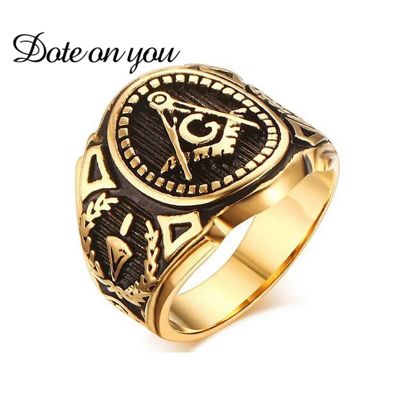 

Vintage Ring 2017 New Silver Gold Color Signet Symbols Titanium 316L Stainless Steel Masonic Men Ring Freemason Male Rings Gifts