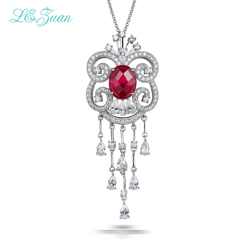 

L&zuan S925 Sterling Silver Necklace With 4.85ct Red stone Luxury Pendant Fine Jewelry For Women