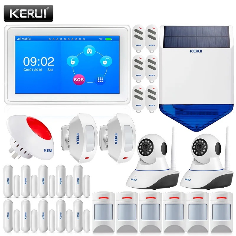 KERUI 7 дюймов TFT цветной дисплей wifi GSM охранная сигнализация Умный дом Солнечная