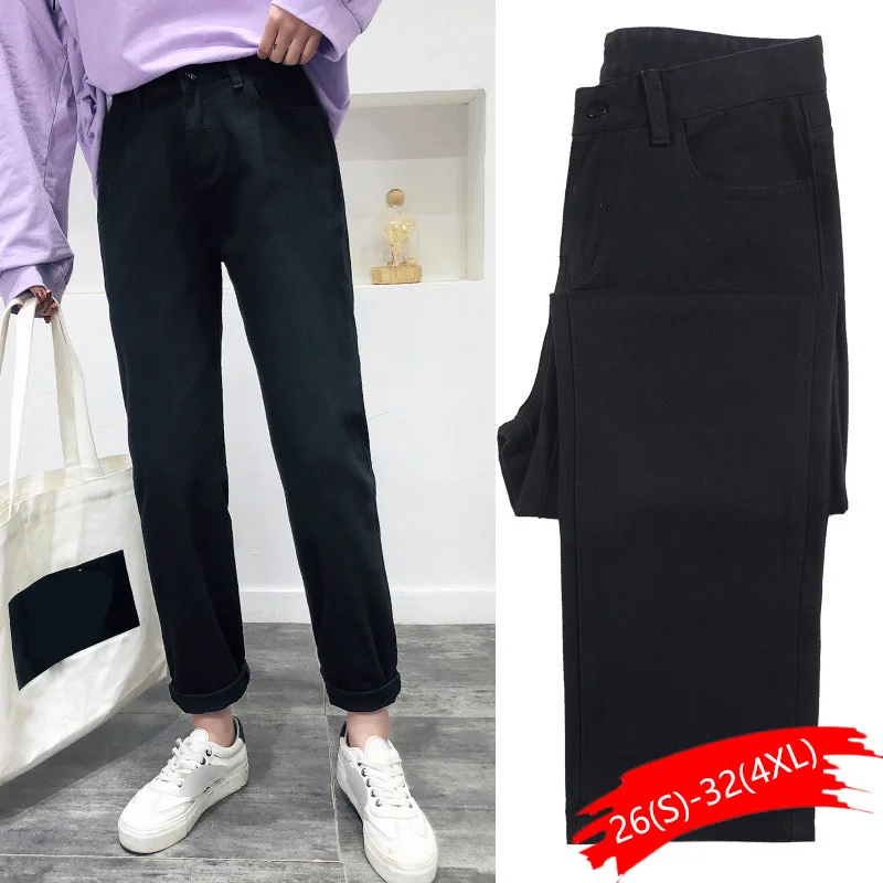 

Woman Plus Size Jeans Black Beige Green Mom Jeans High Waisted Boyfriend Jeans For Women Straight Casual Cotton 2019 Fashion
