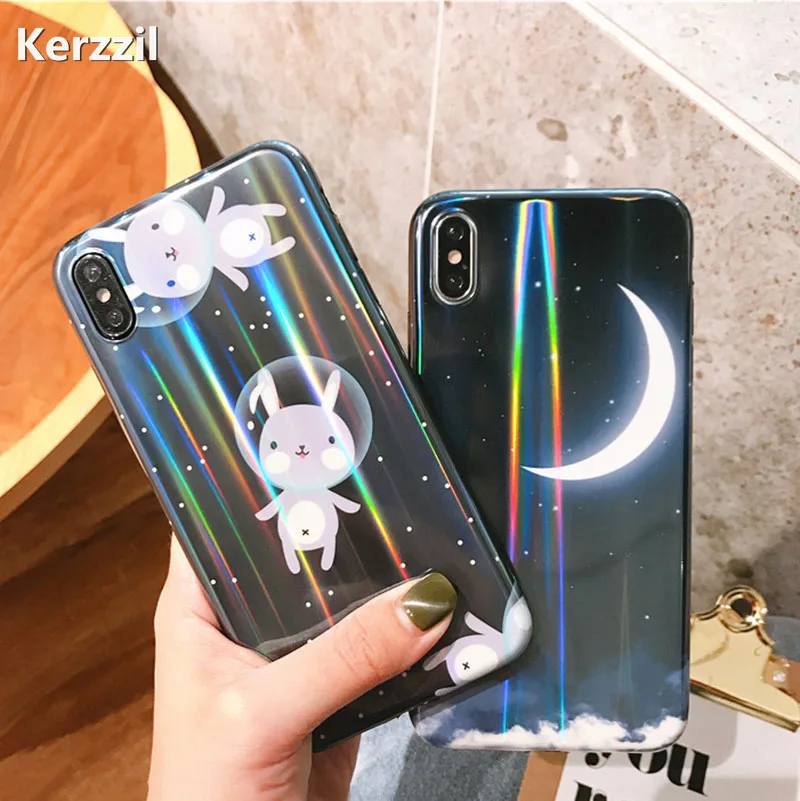 Kerzzil Shining Aurora Moon Clouds чехлы для телефонов iPhone X XS MAX XR милый кролик глянцевый ТПУ