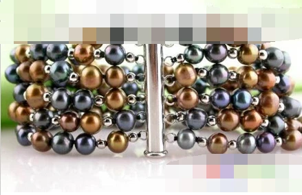 

Hot sell ->@@ > 01169 6row 8" round coffee black freshwater pearl bracelet -Top quality free shipping