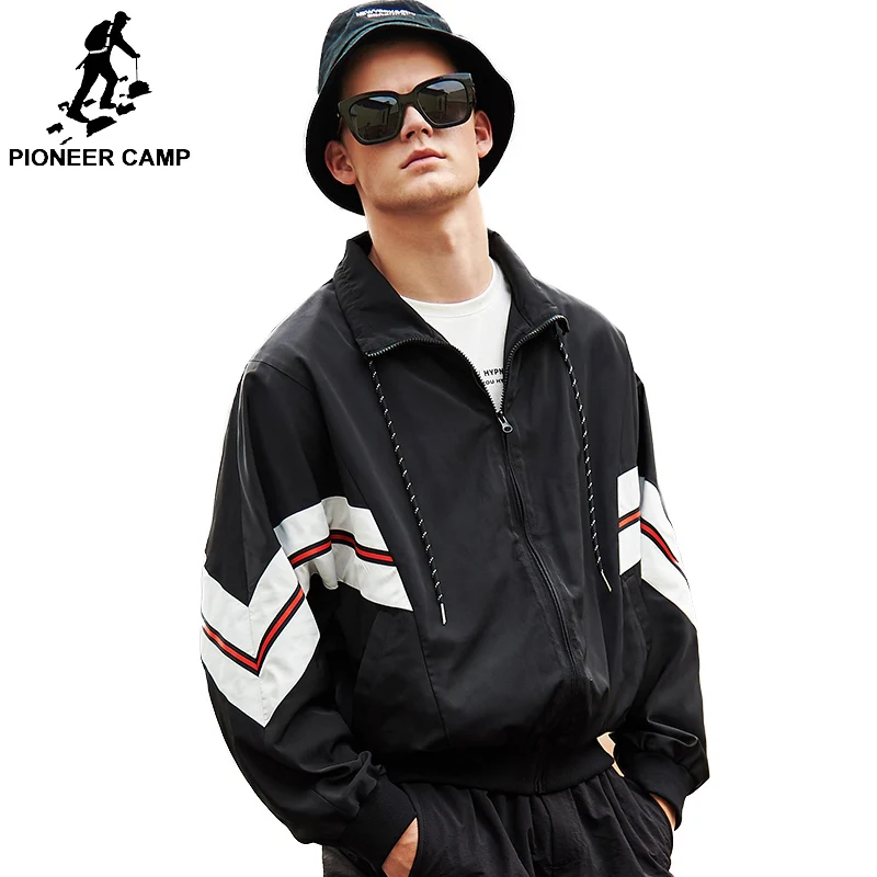 

Pioneer camp new spring loose big jacket coat men brand clothing fashion striped patchwork jackets male quality outerwear coat