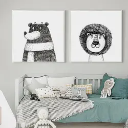 07 г абстрактный животные Лев медведь Портрет холст Книги по искусству живопись печати плакат изображения стену детский дом украшения дома
