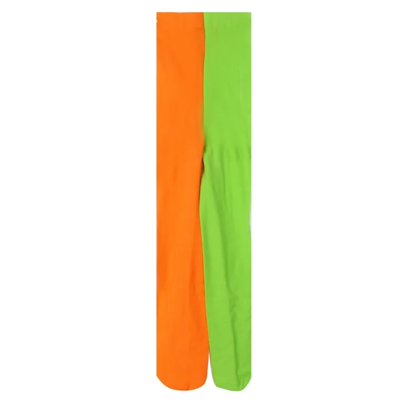 Модные детские двуцветные бесшовные леггинсы ярких расцветок для маленьких детей обтягивающие колготки прямые поставки - Цвет: Green and Orange