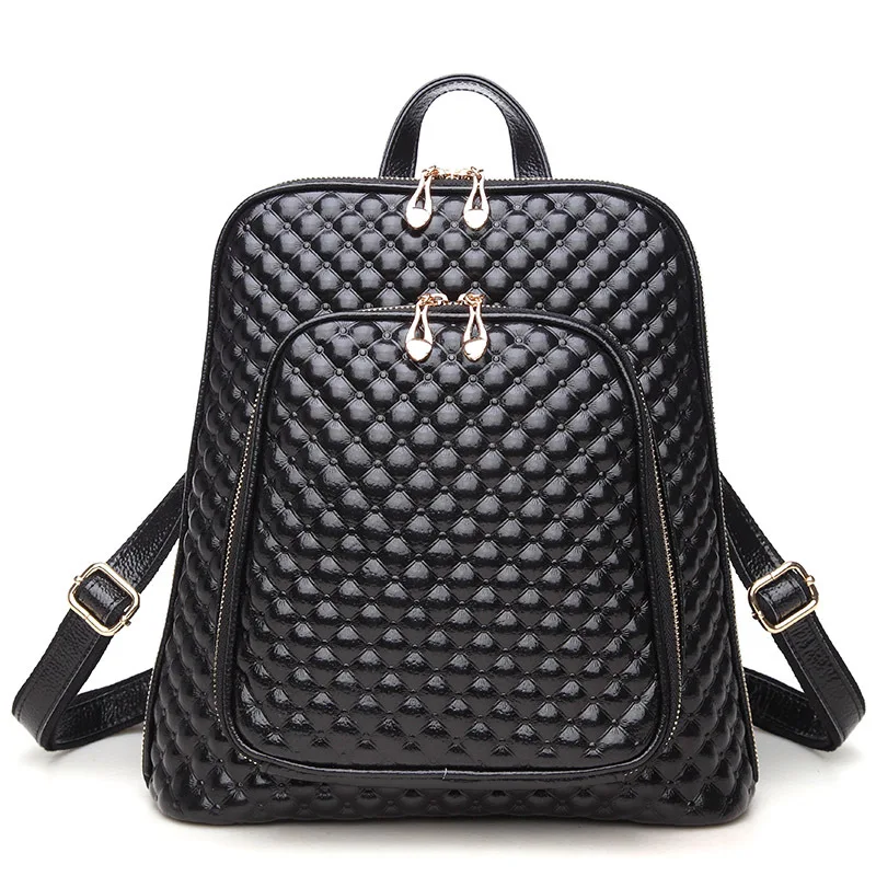 

2018 New Plaid Pattern Women's Backpack Genuine Leather Female Shoulder Bag Girl's Simple Schoolbag Lady Ipad Travel Bolsa