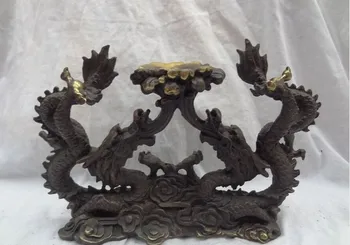 

YM 318 11" Chinese Zodiac Bronze Decorate Wealth RuYi Fly 2 Dragon Statue Sculpture