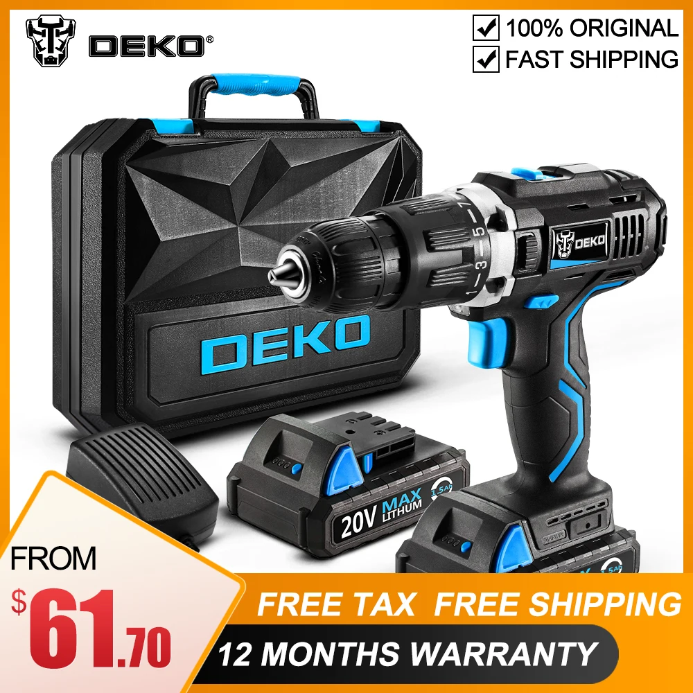 

DEKO GCD20DU3 20V Max Household DIY Woodworking Lithium-Ion Battery Cordless Drill Driver Power Tools Electric Drill Power Drill