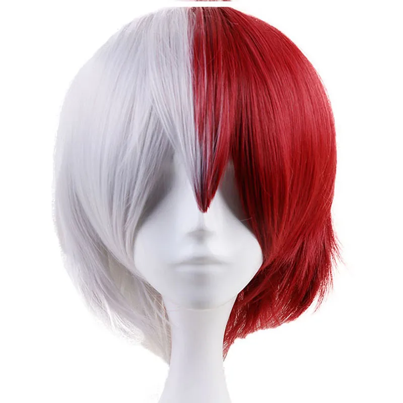 

My Hero Academy Anime Wig Short Straight Shoto Todoroki Half White Half Red Synthetic Cosplay Wig For Halloween Party+ Hair Cap