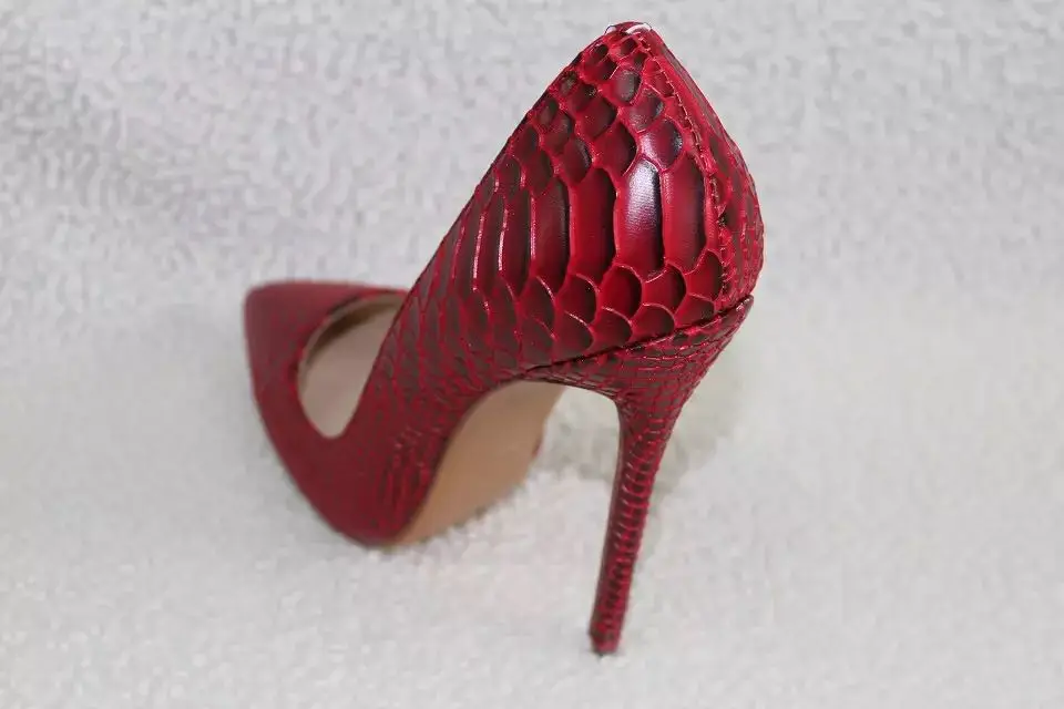 red snakeskin pumps
