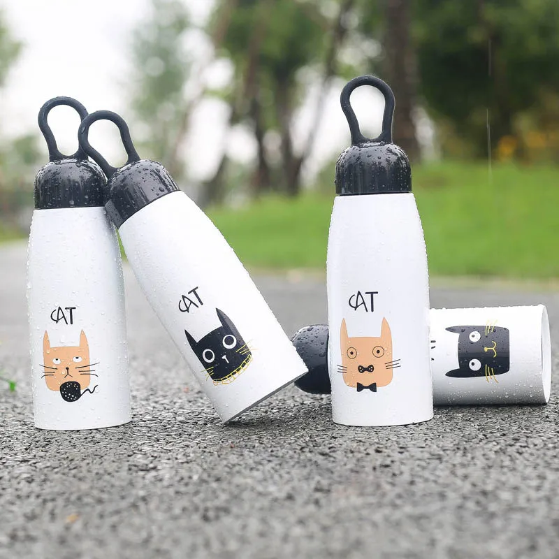 New Cute Cat Cartoon Vacuum Water bottle Thermos Belly Portable Bottle