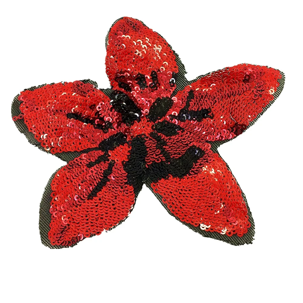 10 шт. пришить на красный цветок нашивка с блестками 3D аппликация цветной бисер нашивки для одежды сумки Аппликации, нашивки DIY 13x12 см AC1044B