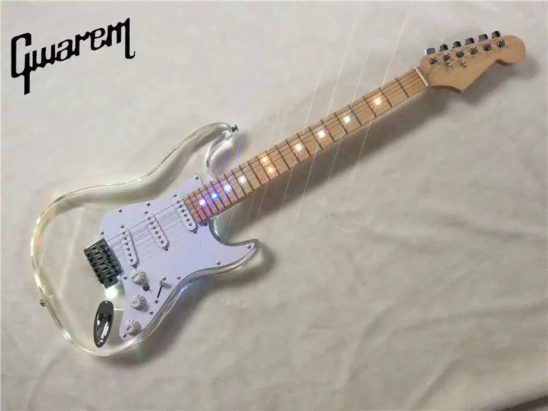 Электрогитара/Gwarem Новая цветная яркая гитара со светодиодами/акриловый корпус/прозрачный цвет/гитара в Китае