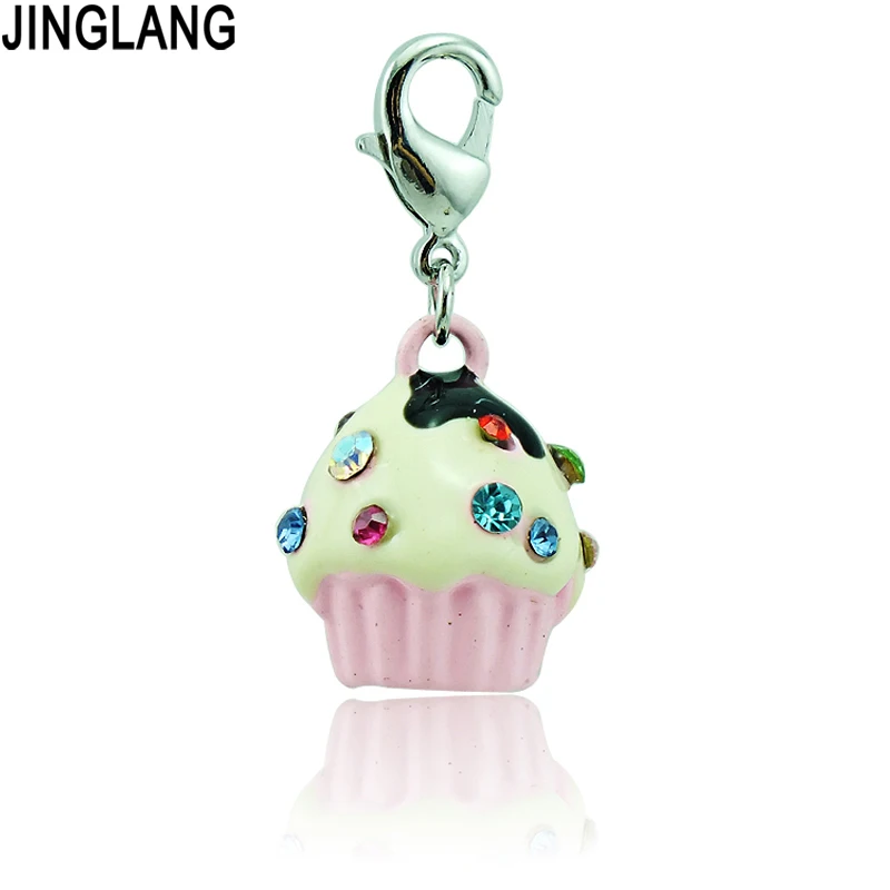 

JINGLANG Wholesale Price Coloful Rhinestone Cake Pendant Lobster Clasp Charms DIY For Bracelet/Necklace Accessories