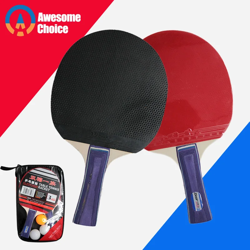 

2pcs/lot Table Tennis Bat Racket Double Face Pimples In Long Short Handle Ping Pong Paddle Racket Set With Bag 3 Balls