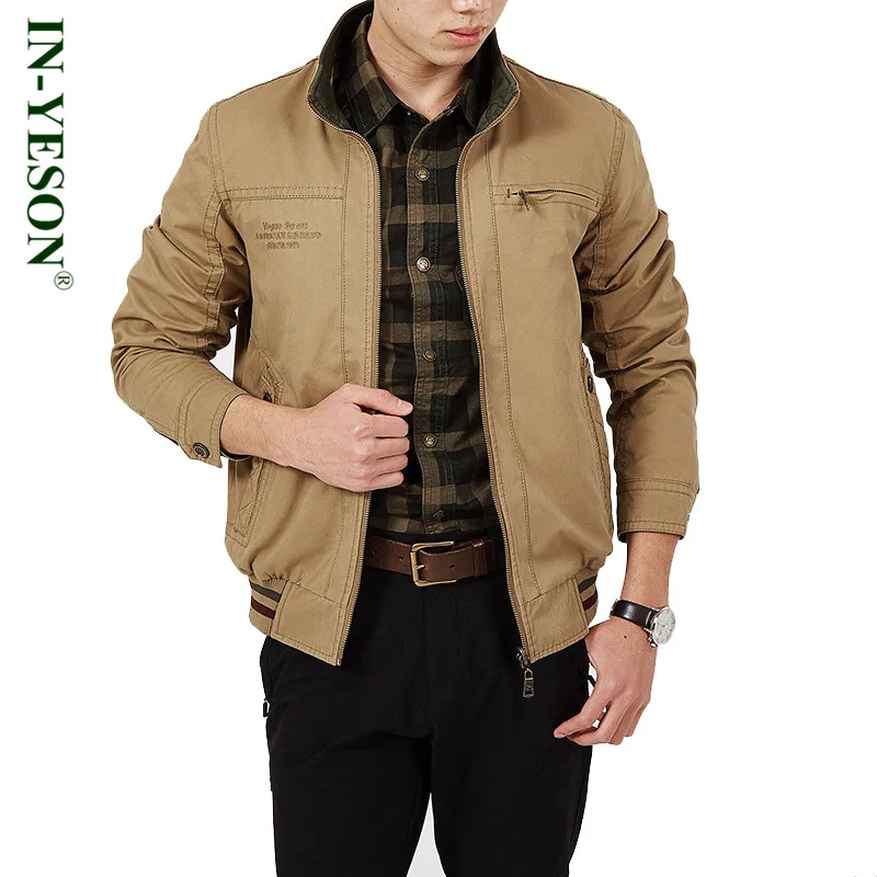 

New Arrival IN-YESON Military Men Jacket Letter Embroidery Stand Collar Reversible Jacket Tactical Army Style Plus Size 5XL