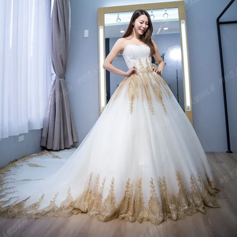 Aliexpress.com : Buy 2018 Gold Lace Applique Wedding Dresses Sweetheart
