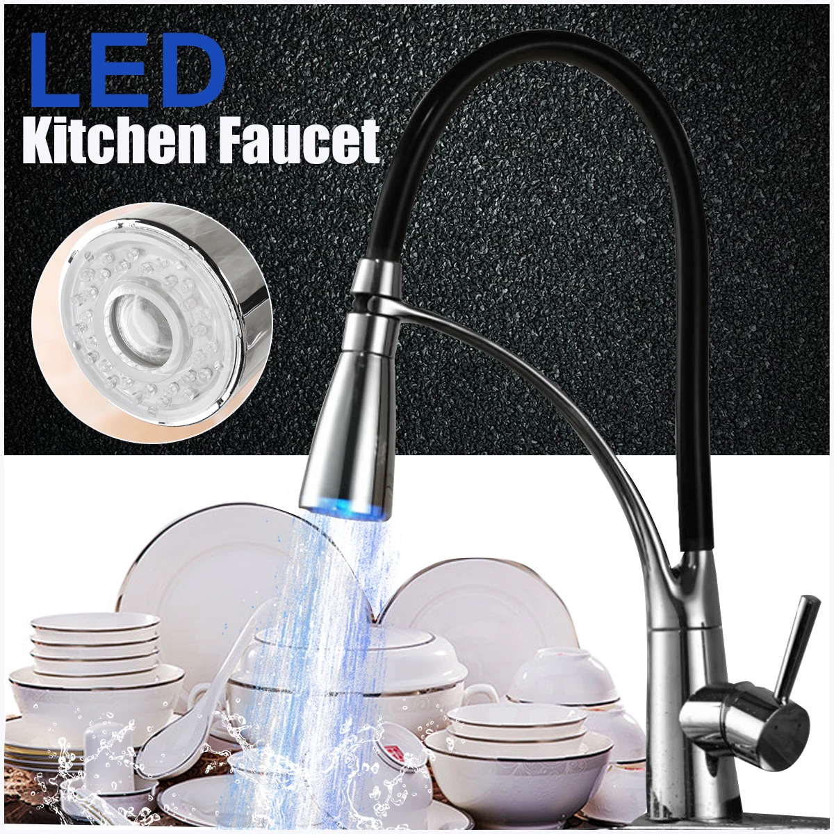 

LED Modern Luxury Kitchen Faucet Pull Out Spray Mixer Copper Tap Black Bathroom Basin Faucets For Home Kitchen Bathroom