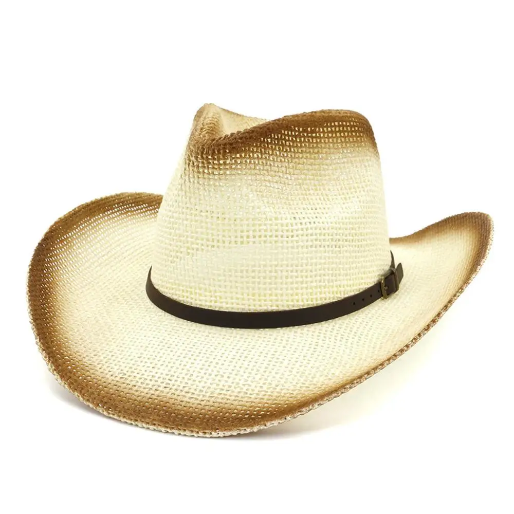 Hot Sale! Fashion Beige Coffee Khaki White Straw Cowboy Hat Retro Summer Hat Men And Ladies Fancy Dress Sun Hat#4J12