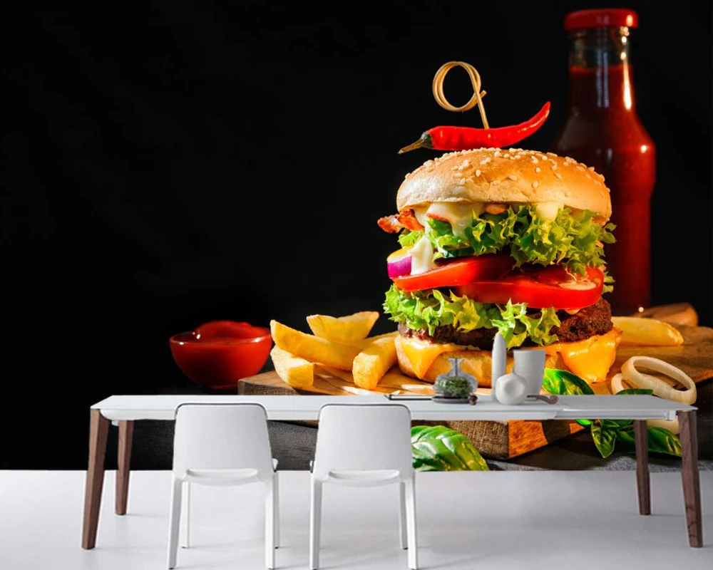 Papelデparedeハンバーガートマト切断ボード食品壁紙 ファーストリビングルームのソファテレビの壁キッチンレストラン壁画 壁紙 Aliexpress