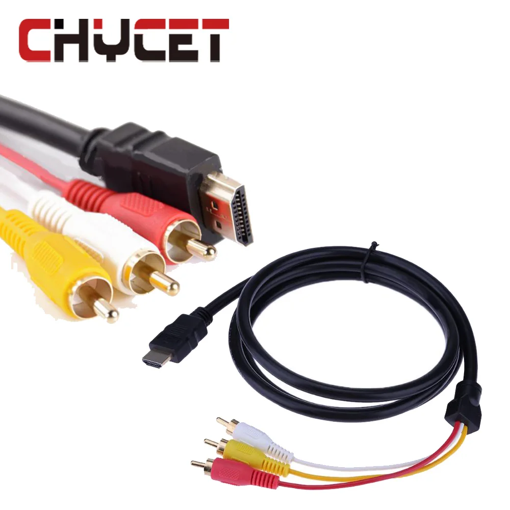 Chycet Аудио AV адаптер кабель 1 5 м футов штекер гнездо HDMI к 3 RCA 1080P видео патч корд для