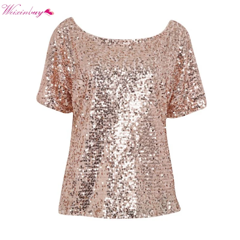 

Women Summer Shiny Causal Sequin Top Tank Three Quarter Sleeve Blouse Bling Vest Shirt 4