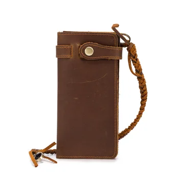 

Genuine Leather Mens Wallet RFID Anti-magnetic Anti-theft Retro Crazy Horse Skin Long Section Two Fold Wallet Purse Wholesale