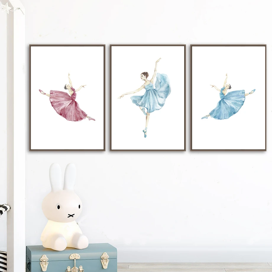 

Watercolor Ballet Girl Dance Nordic Posters And Prints Wall Art Canvas Painting Wall Pictures Baby Kids Room Nursery Home Decor