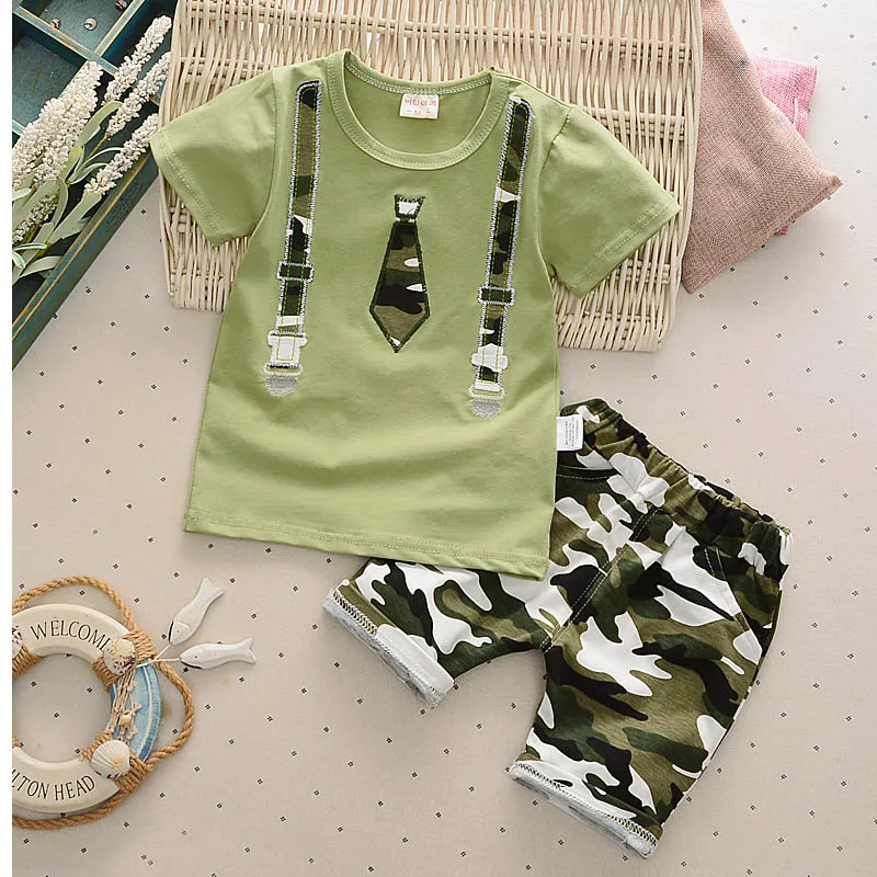 

BibiCola Boys Summer Clothing Set Boy Clothes Kids Short Sleeves Shirt+Camouflage Shorts 2pcs Suit Children Sports Clothing