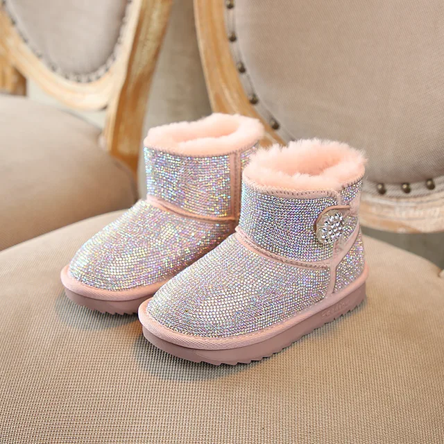 Winter 2018 Girls Bling Rhinestone Crystal Buckle Princess Snow Boots