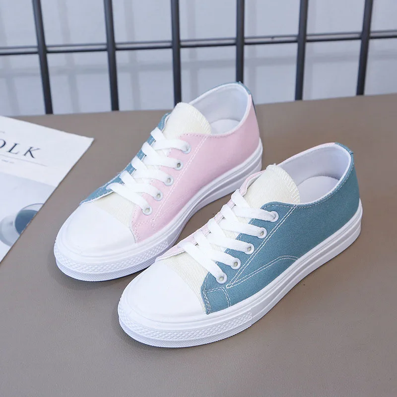 

Women's canvas shoes new color matching simple student flat shoes breathable fashion low to help with vulcanized shoes