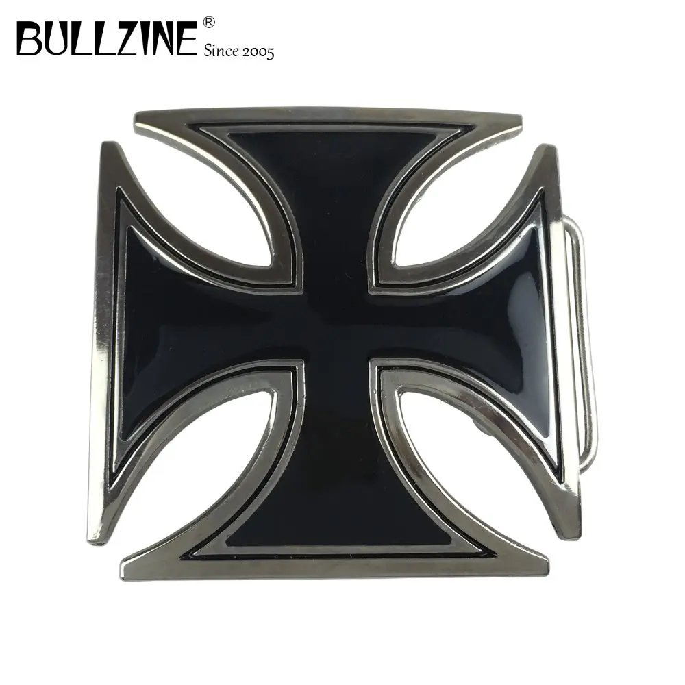 

Bullzine wholesale black enameled chopper Cross western jeans gift belt buckle with silver finish FP-03186 for 4cm width belt
