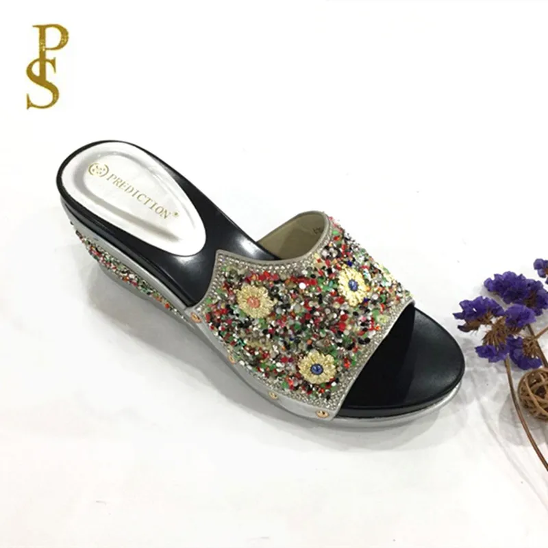 Качественная обувь с подошвой из ПУ для дам с шлепанцы с камнями - Цвет: SILVER