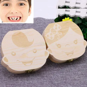 

Spanish/English Tooth Box Baby Wooden Milk Teeth Umbilical Cord Organizer Storage Boys Girls Save Souvenir Case Gifts For Kids