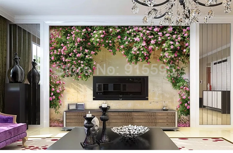 Пользовательские фото обои живопись 3D розовый цветок Виноградная лоза фон настенные фрески обои для гостиной кухни Настенные украшения дома