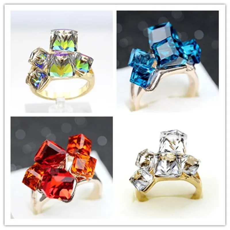 Uloveido Ladies Crystal Engagement Cocktail Ring Large for Women Zircon with Blue Stones Rhinestones Jewellery Girl Gifts GR123