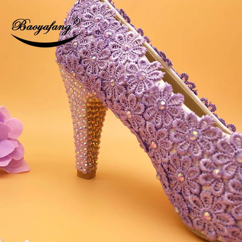 zapatos de boda con flores para mujer, calzado de novia con encaje lila, con cristales brillantes, lavanda, 10cm|Zapatos de tacón de mujer| - AliExpress
