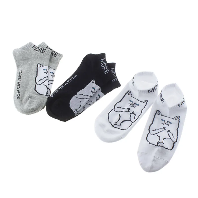 

Spring Autumn Cartoon Cheap Cat Pattern Shallow Mouth Thin Cotton Socks White/Gray/Black