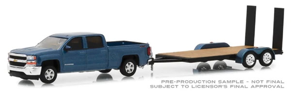Зеленый светильник 1:64 2018 Chevro let Silverado 1500 с трейлером игрушечный автомобиль из