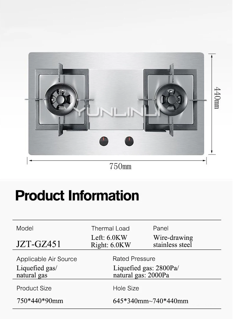 Хо использовать держать газовую плиту Встроенный и настольный Тип двойного назначения газовая плита из нержавеющей стали с двойной горелкой газовая печь JZT-GZ451