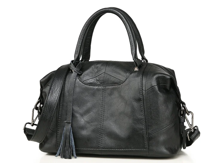 Новые повседневные сумки дизайнерские женские сумки из натуральной кожи сумки Bolsa Feminina с кисточками женские сумки через плечо из воловьей кожи - Цвет: Черный
