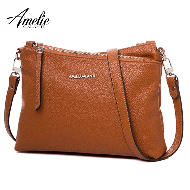

AMELIE GALANTI Fashion Women Leather Bag Interior Cell Phone Pockets Solid Luxury Women Handbags Casual Crossbody Shoulder Bag