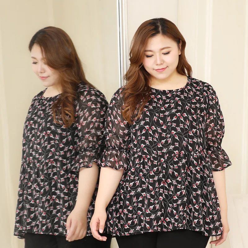 

Plus Size 10XL 9XL 8XL-4XL Floral Print Women Chiffon Blouse Half Sleeves O-neck Casual Tops For Women Tunic Blusas Shirt